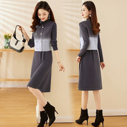 P Knitted Vest Two-piece Dress