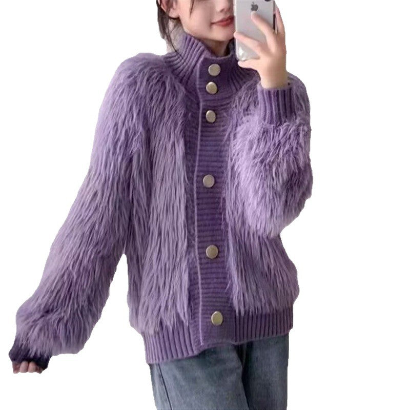 A Imitation Mink Velvet Stand Collar Sweater for Women