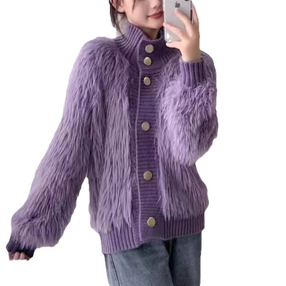 A Imitation Mink Velvet Stand Collar Sweater for Women