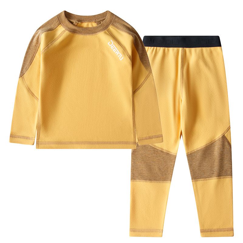 P children's long johns and long johns double-sided velvet boys and girls velvet pajamas autumn and winter teenagers antibacterial thermal underwear set