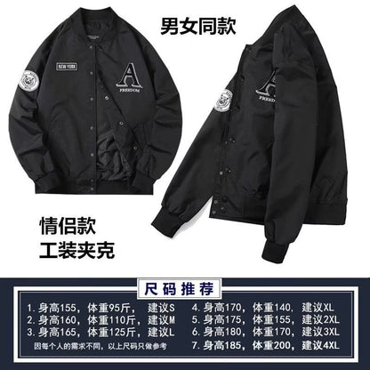 B2-m7 New Spring and Autumn Letter Embroidery Tooling Baseball Clothing Men's and Women's Black Loose Simple Thin Couple Clothing Jacket - Mixbatch