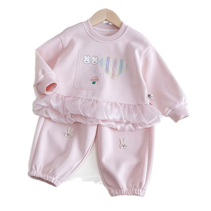 P Girls Casual Suit Children's Spring and Autumn Clothing New Sweet Foreign Style Fashion Sweater Sweatpants Two-piece Set Little Girl Tide