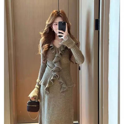 P Knitted Skirt Two-piece Set