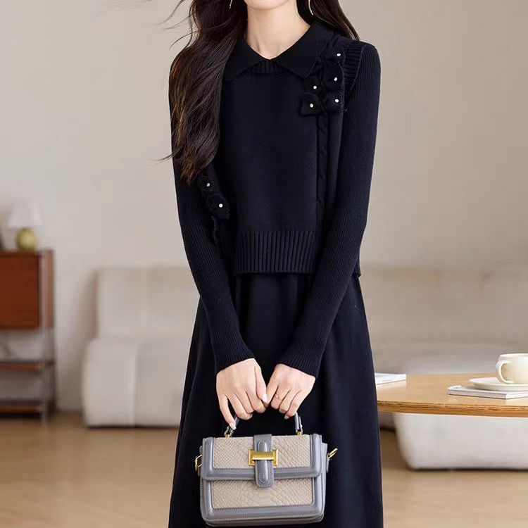 P knitted vest dress two-piece set