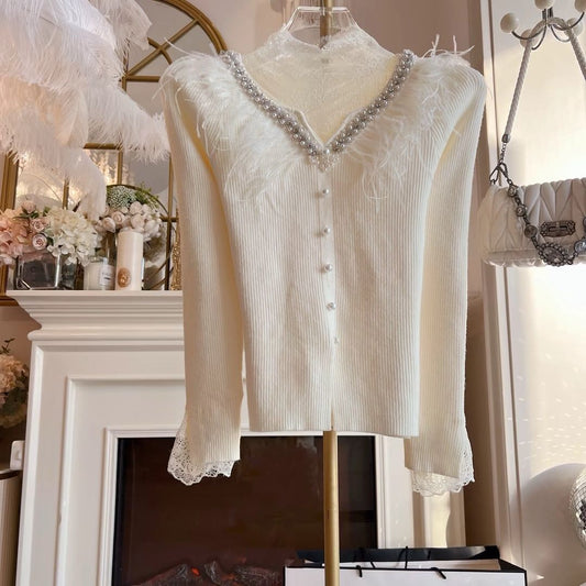 P beaded feather jacket