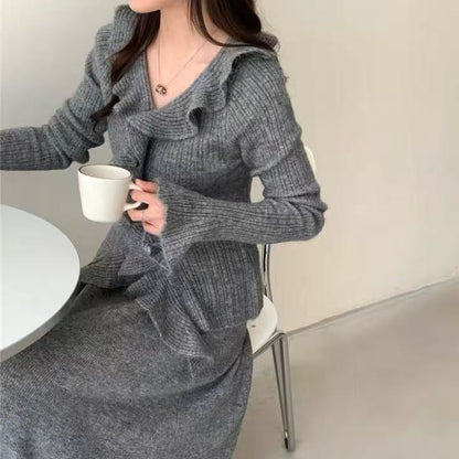 P Knitted Skirt Two-piece Set