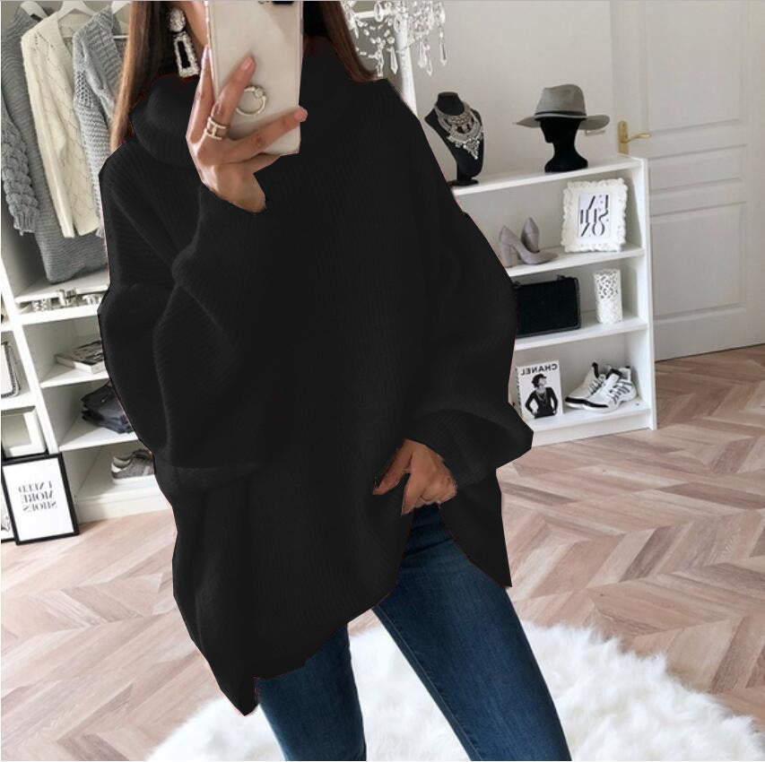A knitted sweater loose solid color turtleneck sweater women's clothing