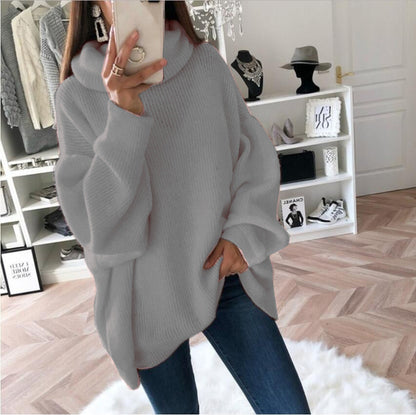 A knitted sweater loose solid color turtleneck sweater women's clothing