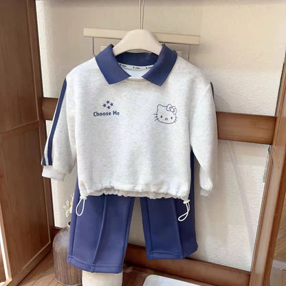 P Girls lapel sweater sweatpants set