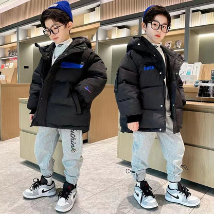 A children medium and older children thickened jacket winter boy Korean version of foreign style tide brand
