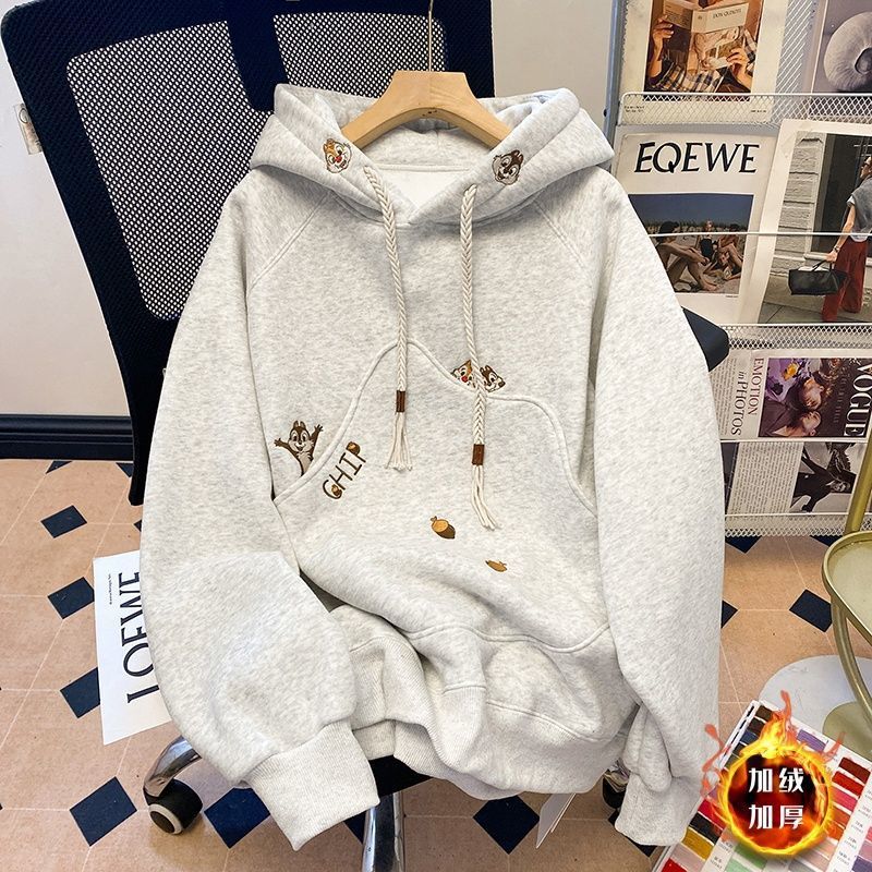 Korean Version Cartoon Embroidery Hooded Sweatshirt for Women