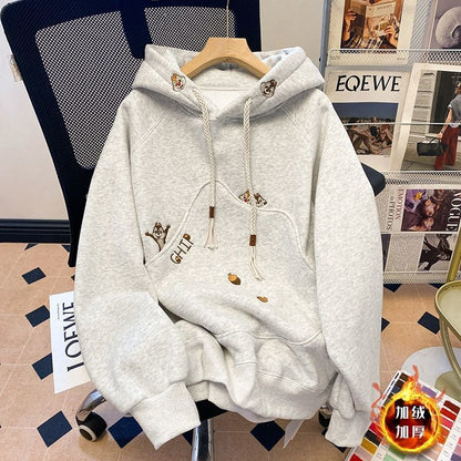 Korean Version Cartoon Embroidery Hooded Sweatshirt for Women
