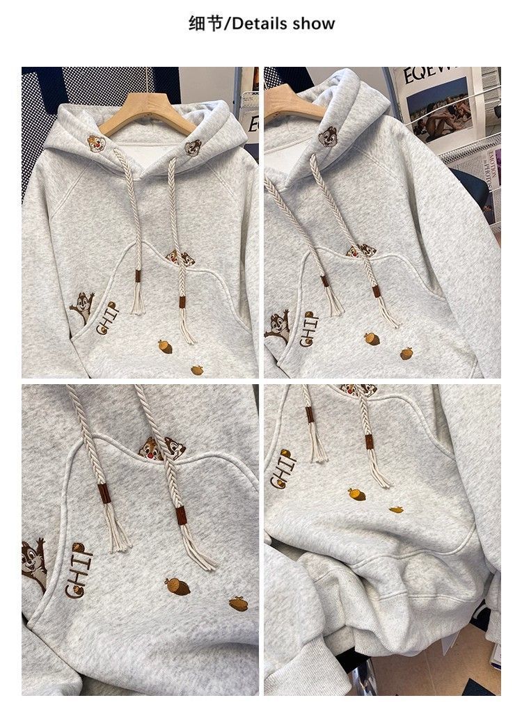 Korean Version Cartoon Embroidery Hooded Sweatshirt for Women
