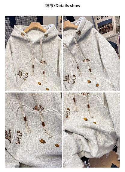 Korean Version Cartoon Embroidery Hooded Sweatshirt for Women