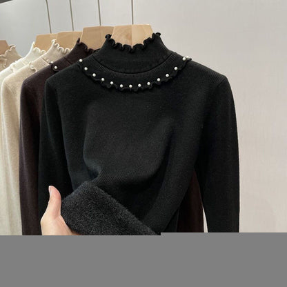 P thick plush sweater women's sweater ear high collar