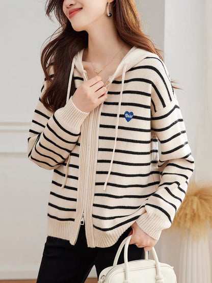 Striped Hooded Knit Top