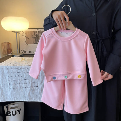 P girls' suit autumn clothes new foreign casual children's clothing medium and older children's girls' sports sweater two-piece set popular