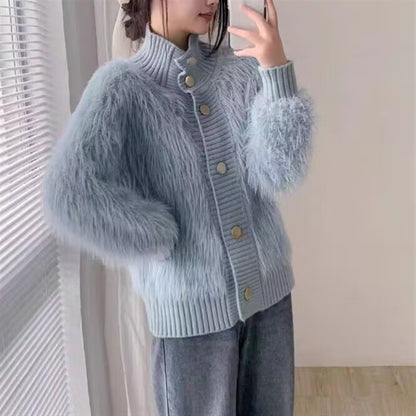 A Imitation Mink Velvet Stand Collar Sweater for Women