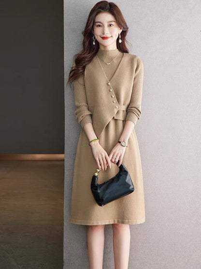 P vest knitted dress two-piece set