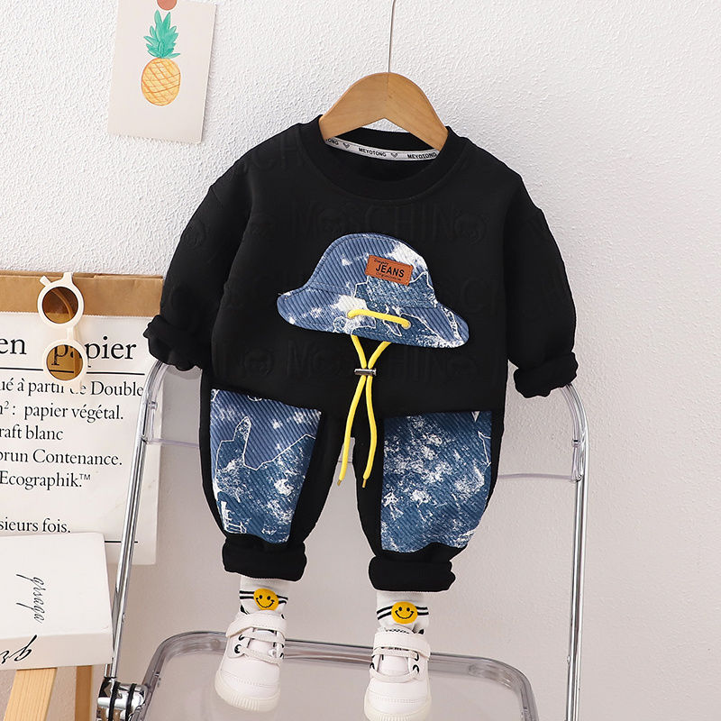 P boys and girls long-sleeved two-piece sweater spring and autumn new handsome baby clothes foreign children's autumn clothes suit children