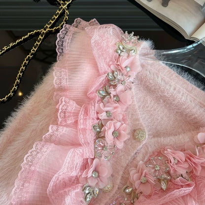 P three-dimensional flower beaded diamond top