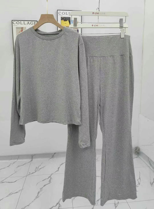 B2-m18  Casual women's two-piece set round neck long-sleeved two-piece set - Mixbatch