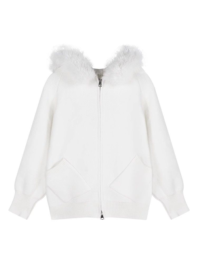 A khaki wool hooded sweater jacket for women's autumn