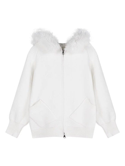 A khaki wool hooded sweater jacket for women's autumn