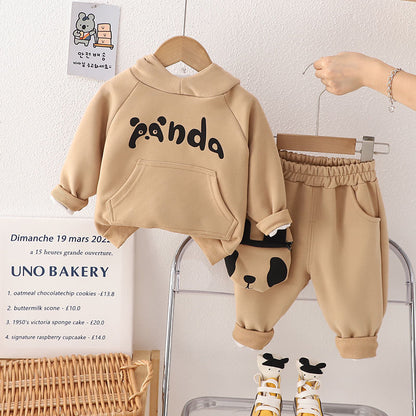 P 1-5 year old baby hooded cartoon sweater two-piece set