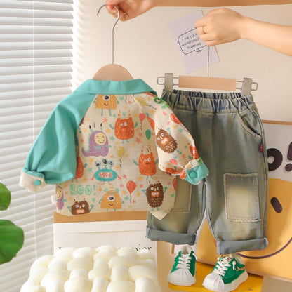 P new baby children Korean version baby spring and autumn long-sleeved cute animal jacket three-piece set