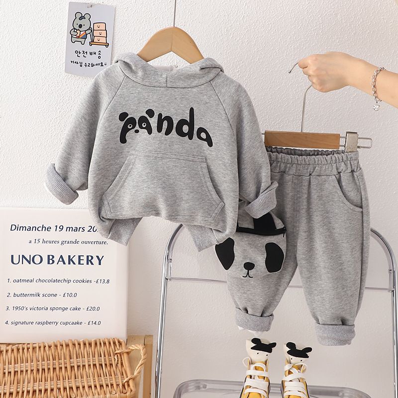P 1-5 year old baby hooded cartoon sweater two-piece set