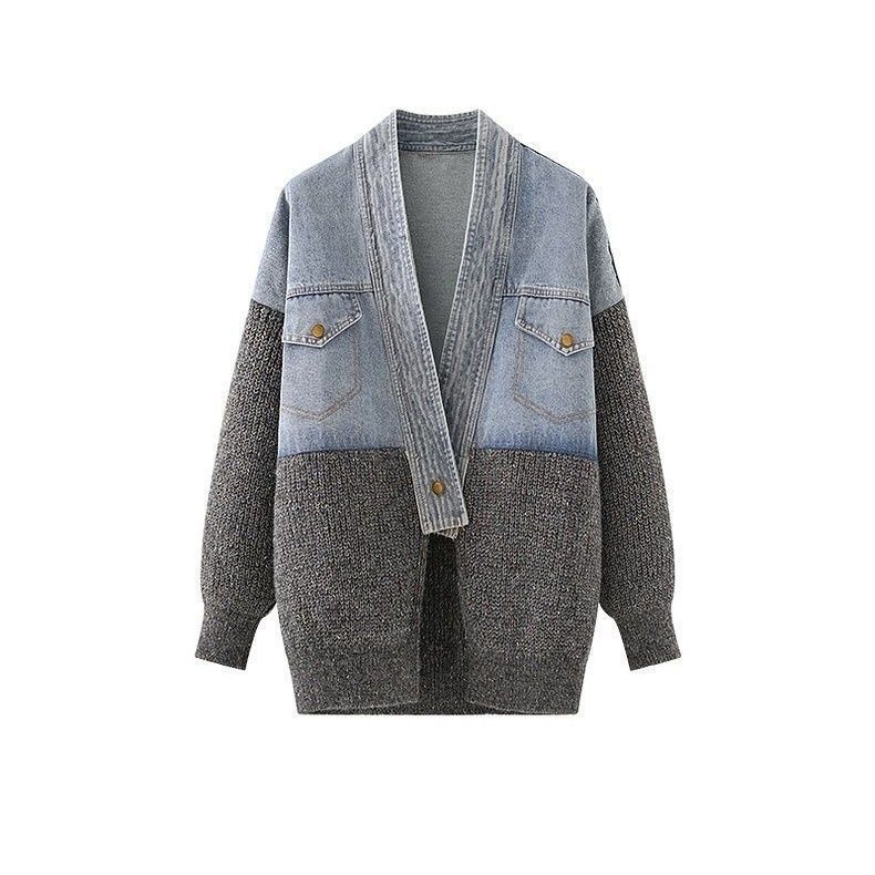 P denim spliced knitted jacket