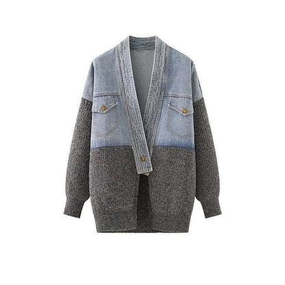 P denim spliced knitted jacket
