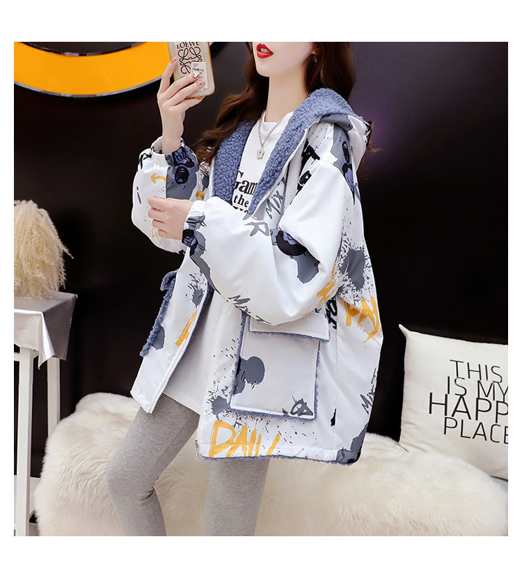 Fleece-Lined Thickened Two-Way Lamb Wool Cardigan Coat for Women