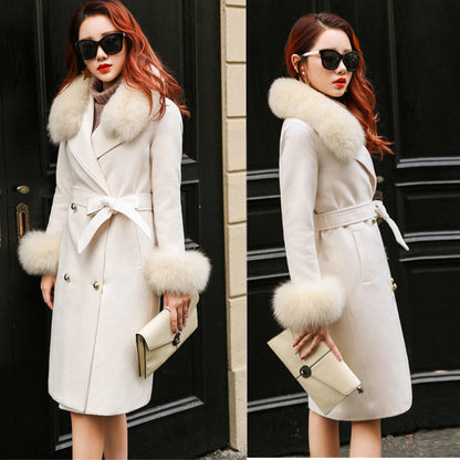 A woolen coat women's winter clothing new slim-fitting large fur collar lengthened thickened wool woolen coat