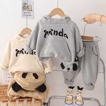 P 1-5 year old baby hooded cartoon sweater two-piece set