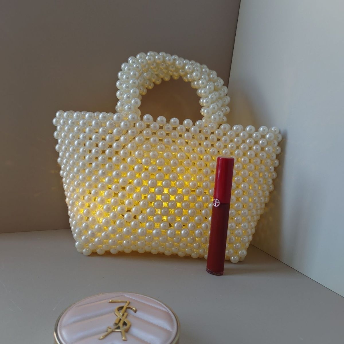 A handmade finished bag beaded new fashion shoulder woven pearl foreign style wedding pearl bag princess
