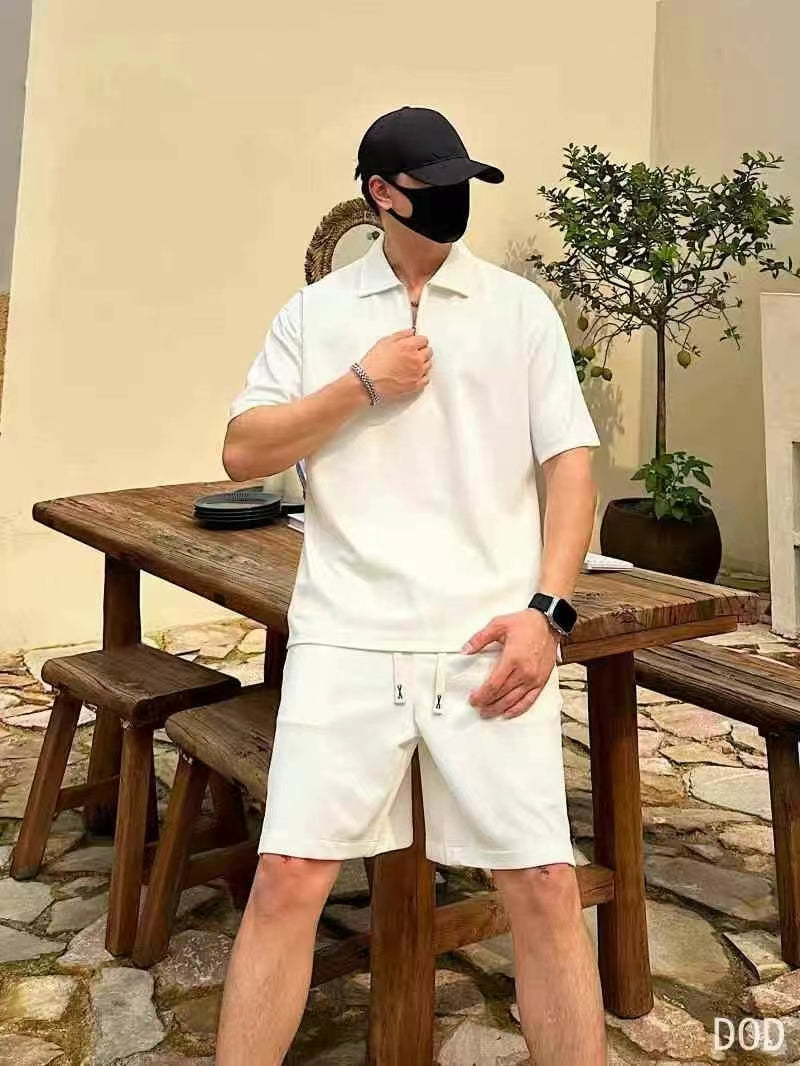 B2-m12 Summer sports suit Big size men's polo shirts a set of 2 pieces - Mixbatch