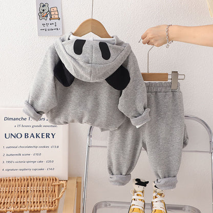 P 1-5 year old baby hooded cartoon sweater two-piece set