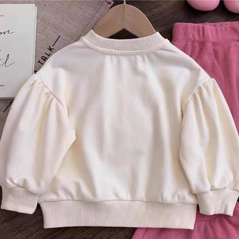 A Korean version of children's clothing, foreign style sweater set, autumn new girls' love jumper, top, horn pants two-piece set