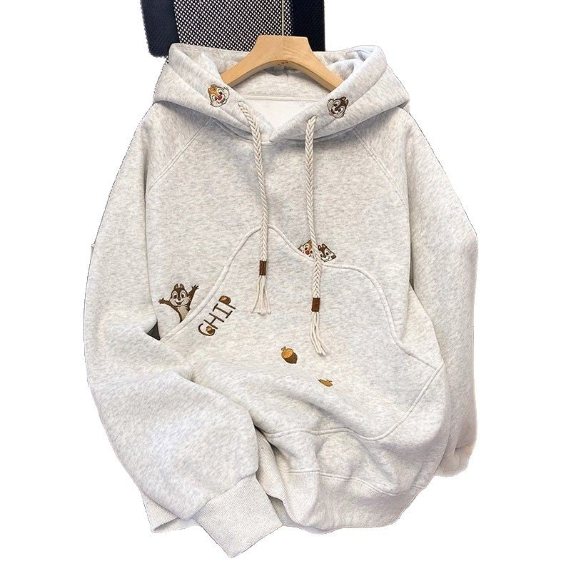 Korean Version Cartoon Embroidery Hooded Sweatshirt for Women