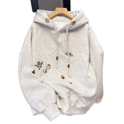 Korean Version Cartoon Embroidery Hooded Sweatshirt for Women