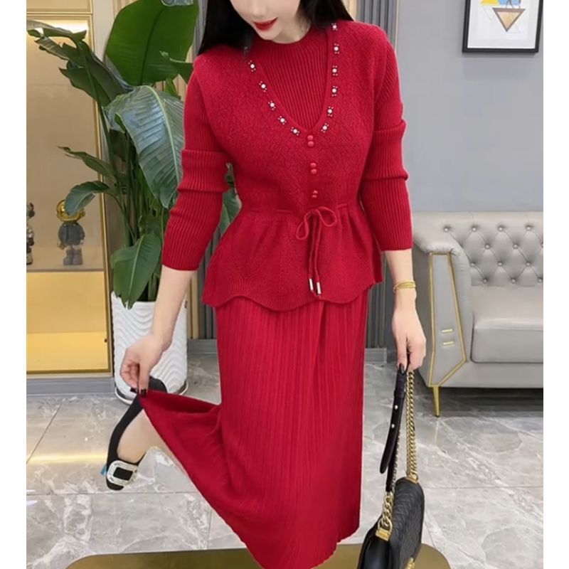 P vest knitted dress two-piece set