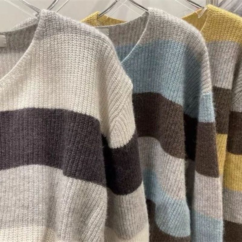 A knit striped V-neck top