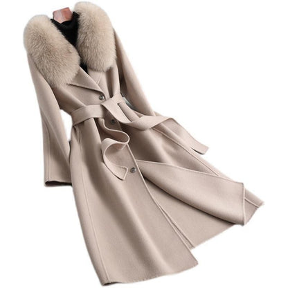 P double-sided woolen imitation cashmere woolen coat new Korean version fox big fur collar long slim wool coat