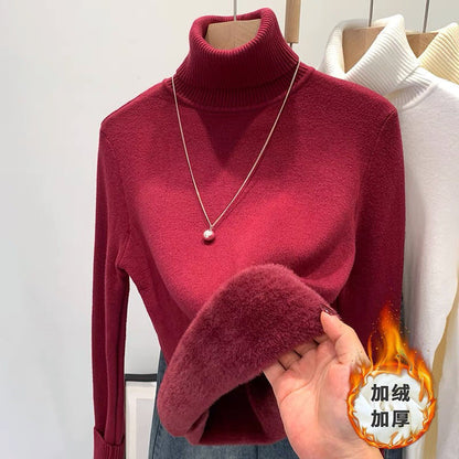 P turtleneck sweater piled and thickened