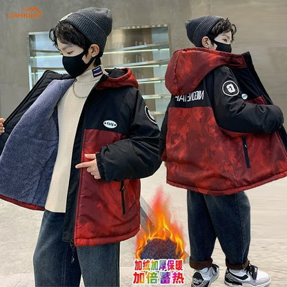 P 4 Fleece Thickened Jacket Medium and Older Boys Pie Overcome Winter