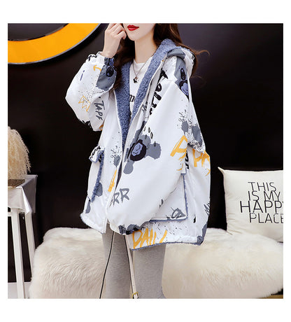 Fleece-Lined Thickened Two-Way Lamb Wool Cardigan Coat for Women