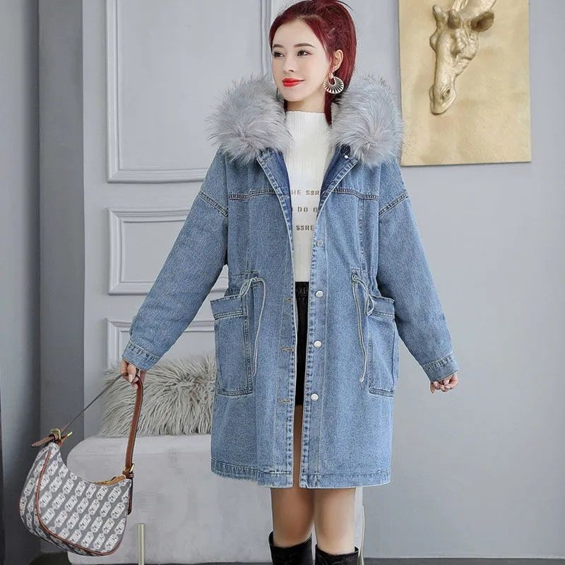 P fleece thickened denim jacket