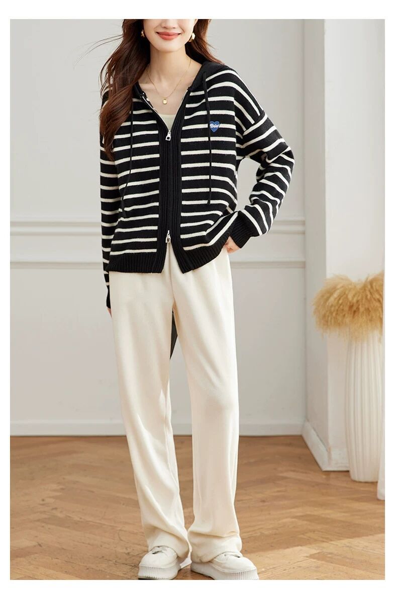 Striped Hooded Knit Top